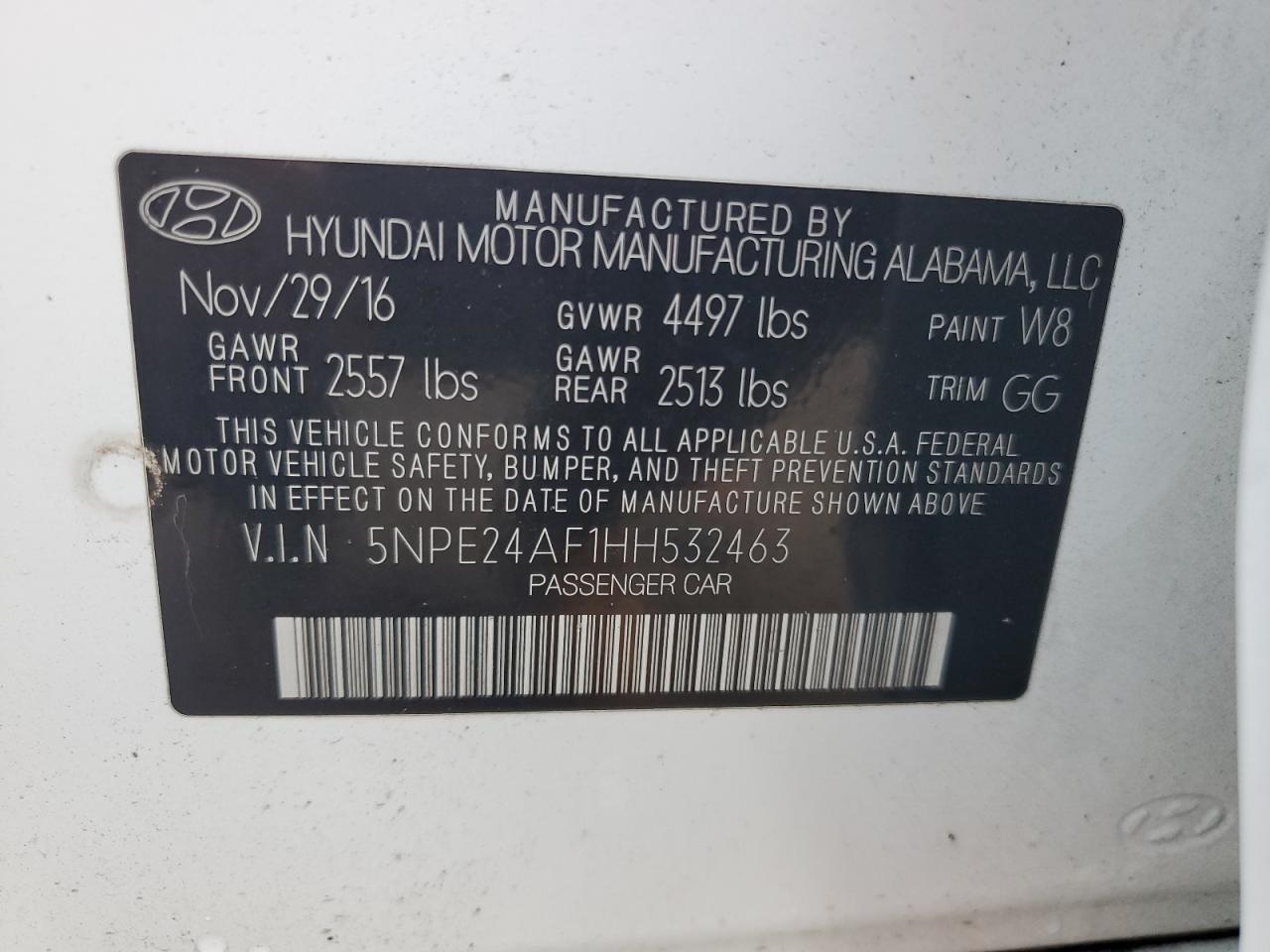 2017 Hyundai Sonata Se VIN: 5NPE24AF1HH532463 Lot: 64590934