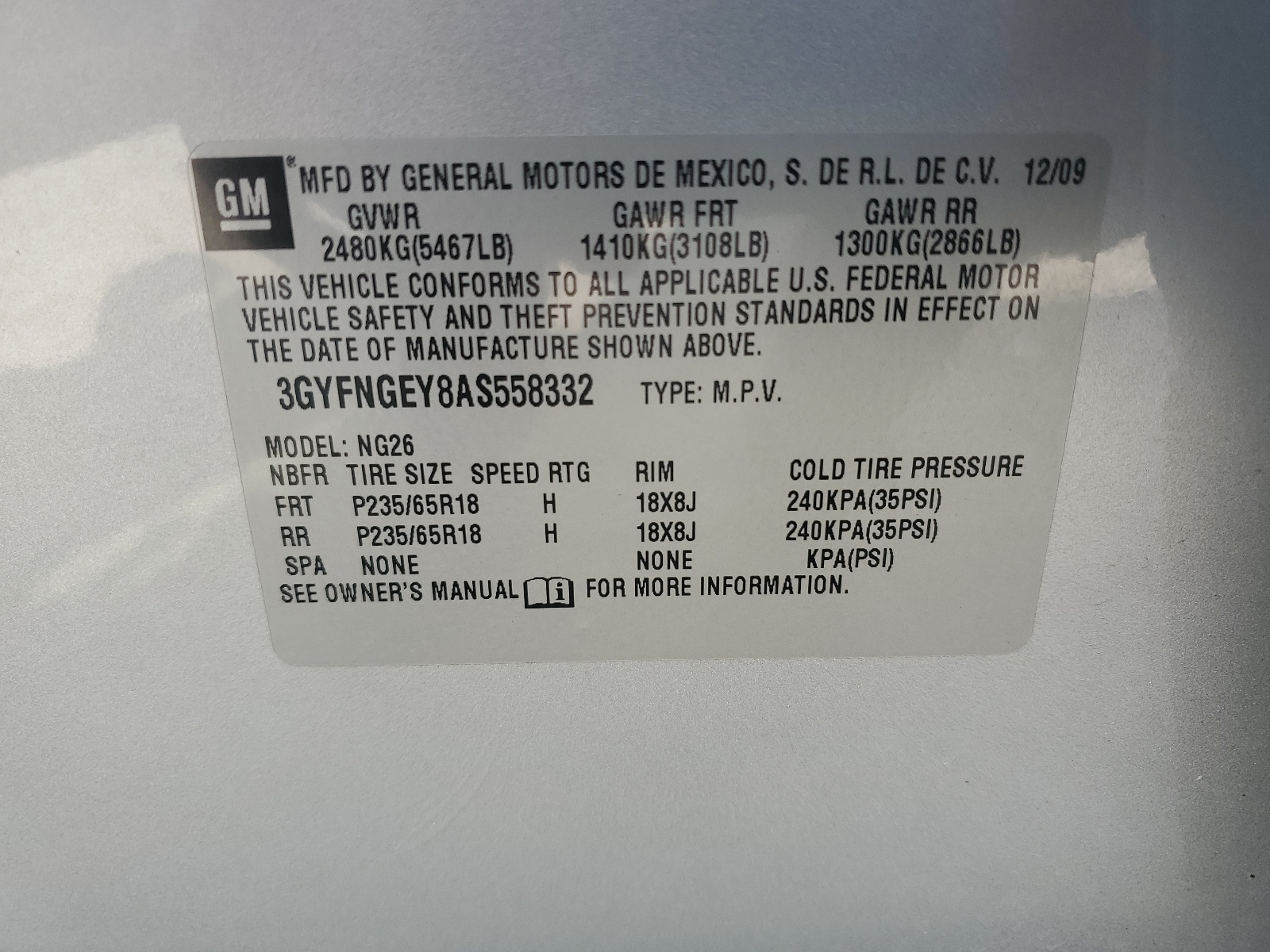 3GYFNGEY8AS558332 2010 Cadillac Srx