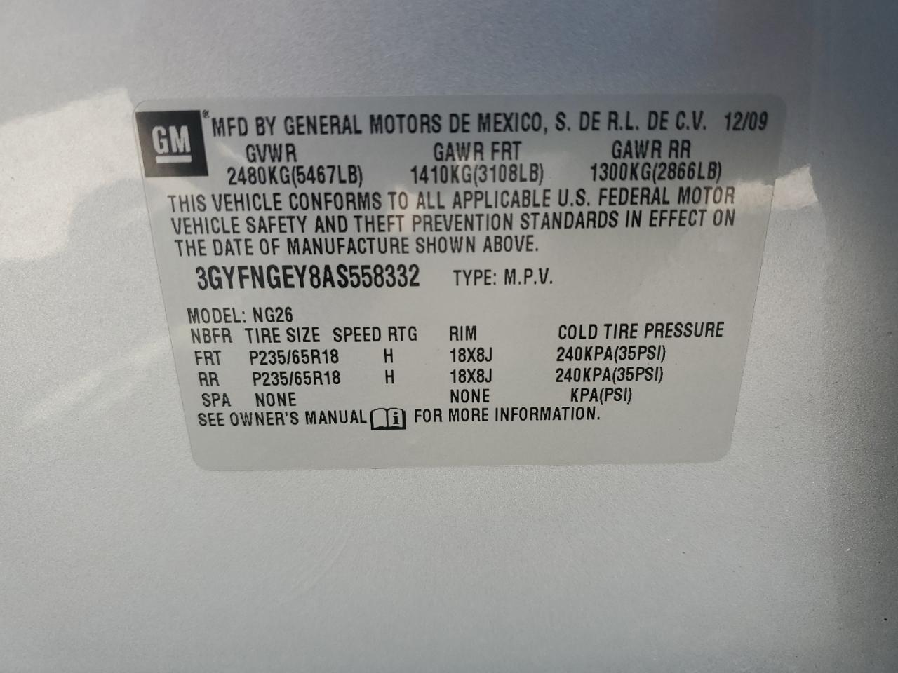 2010 Cadillac Srx VIN: 3GYFNGEY8AS558332 Lot: 64022994