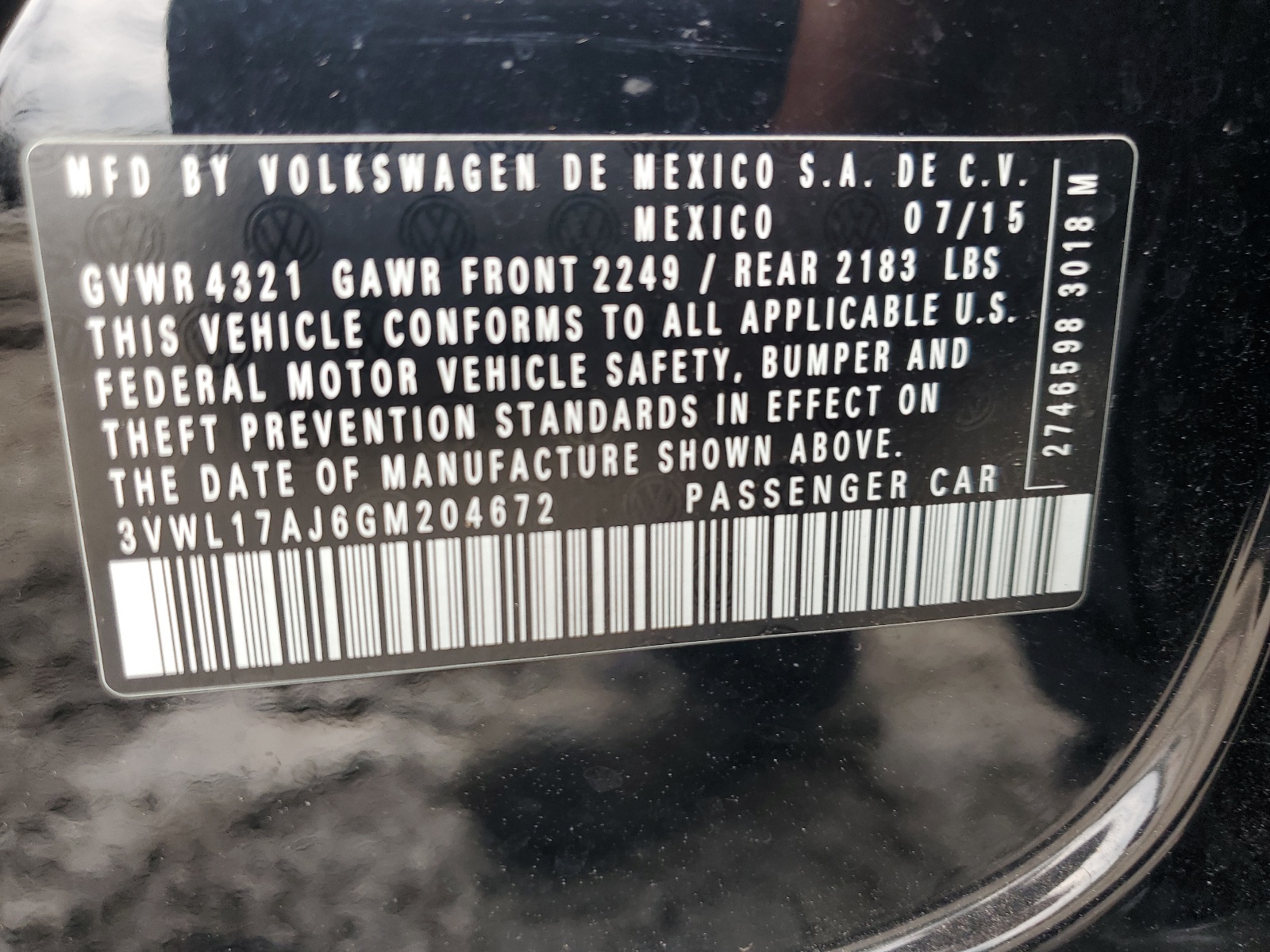 3VWL17AJ6GM204672 2016 Volkswagen Jetta Sel