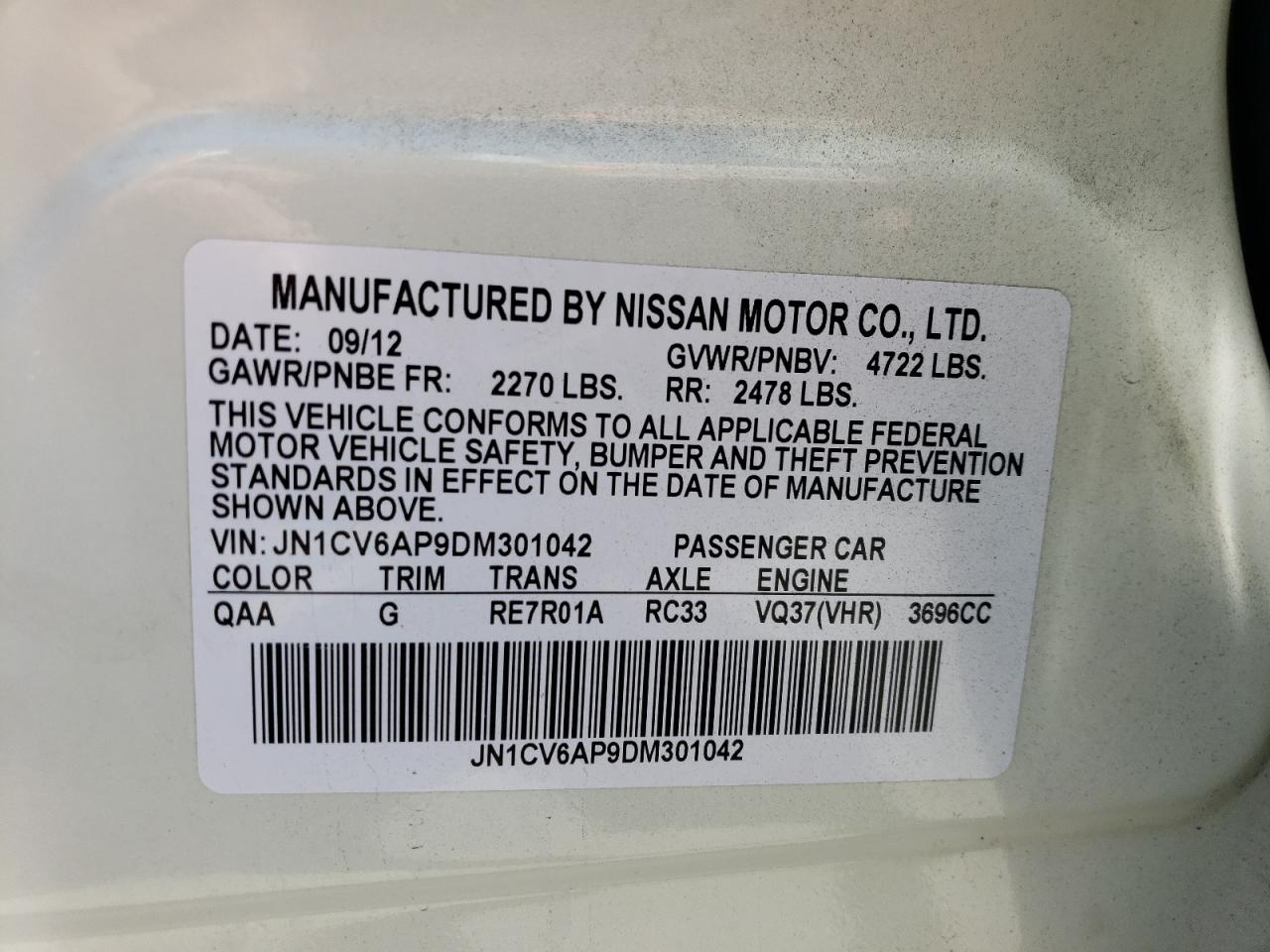 JN1CV6AP9DM301042 2013 Infiniti G37 Base