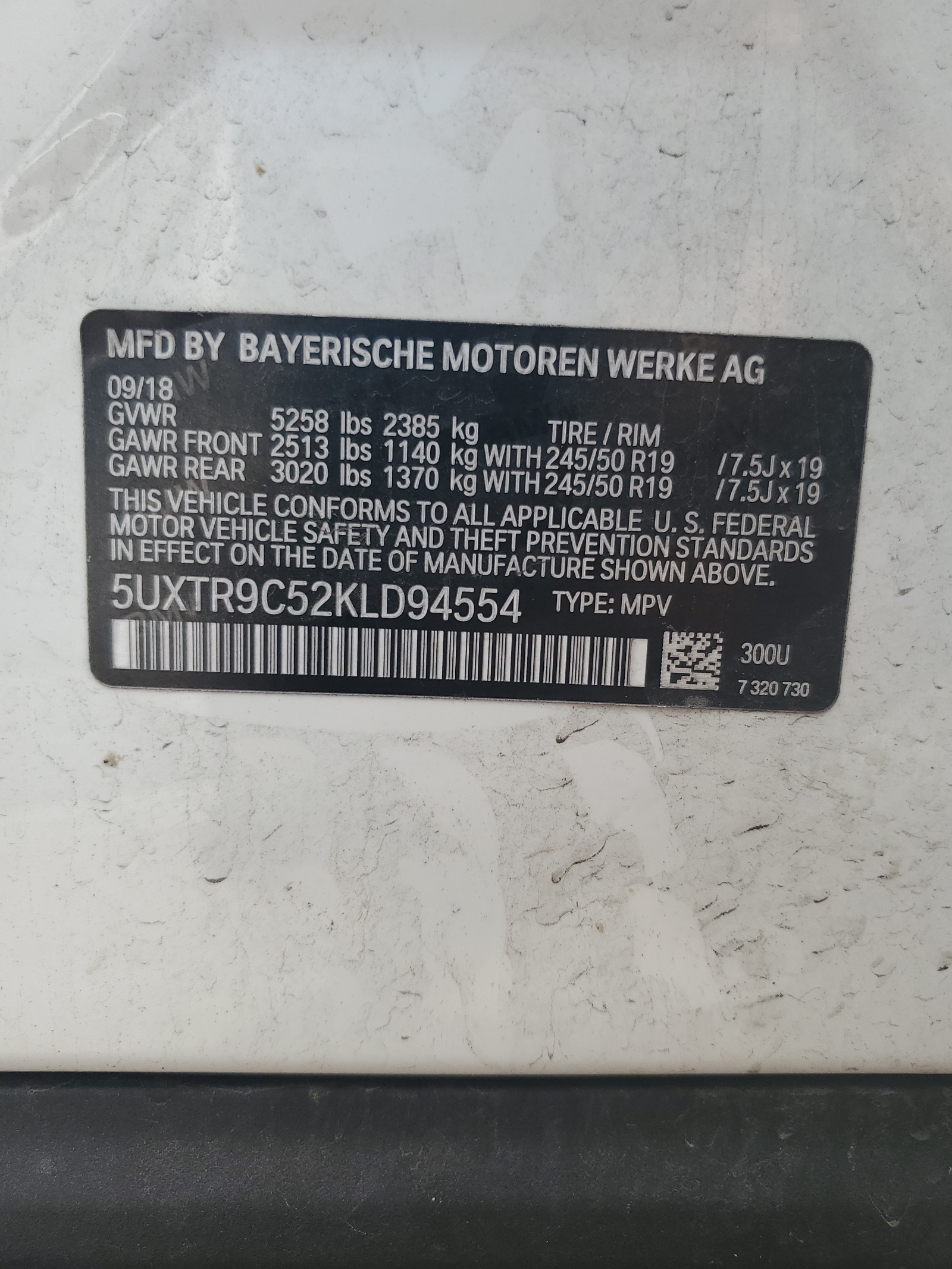 5UXTR9C52KLD94554 2019 BMW X3 xDrive30I