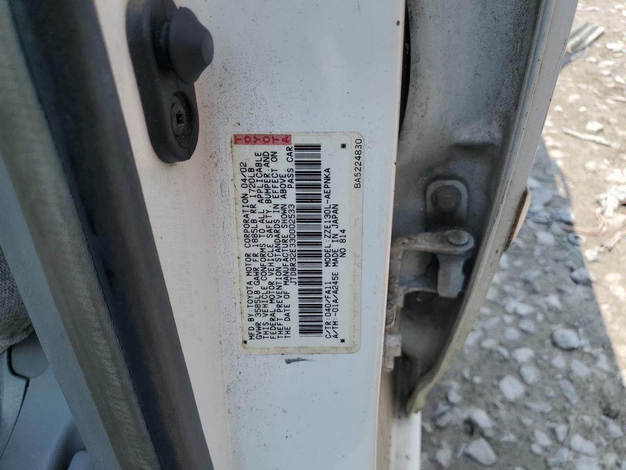 2003 Toyota Corolla Ce VIN: JTDBR32E330002533 Lot: 64292084