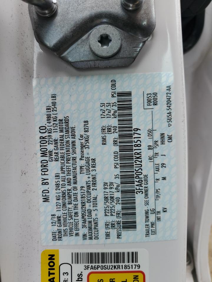 2019 Ford Fusion Titanium VIN: 3FA6P0SU2KR185179 Lot: 63735644