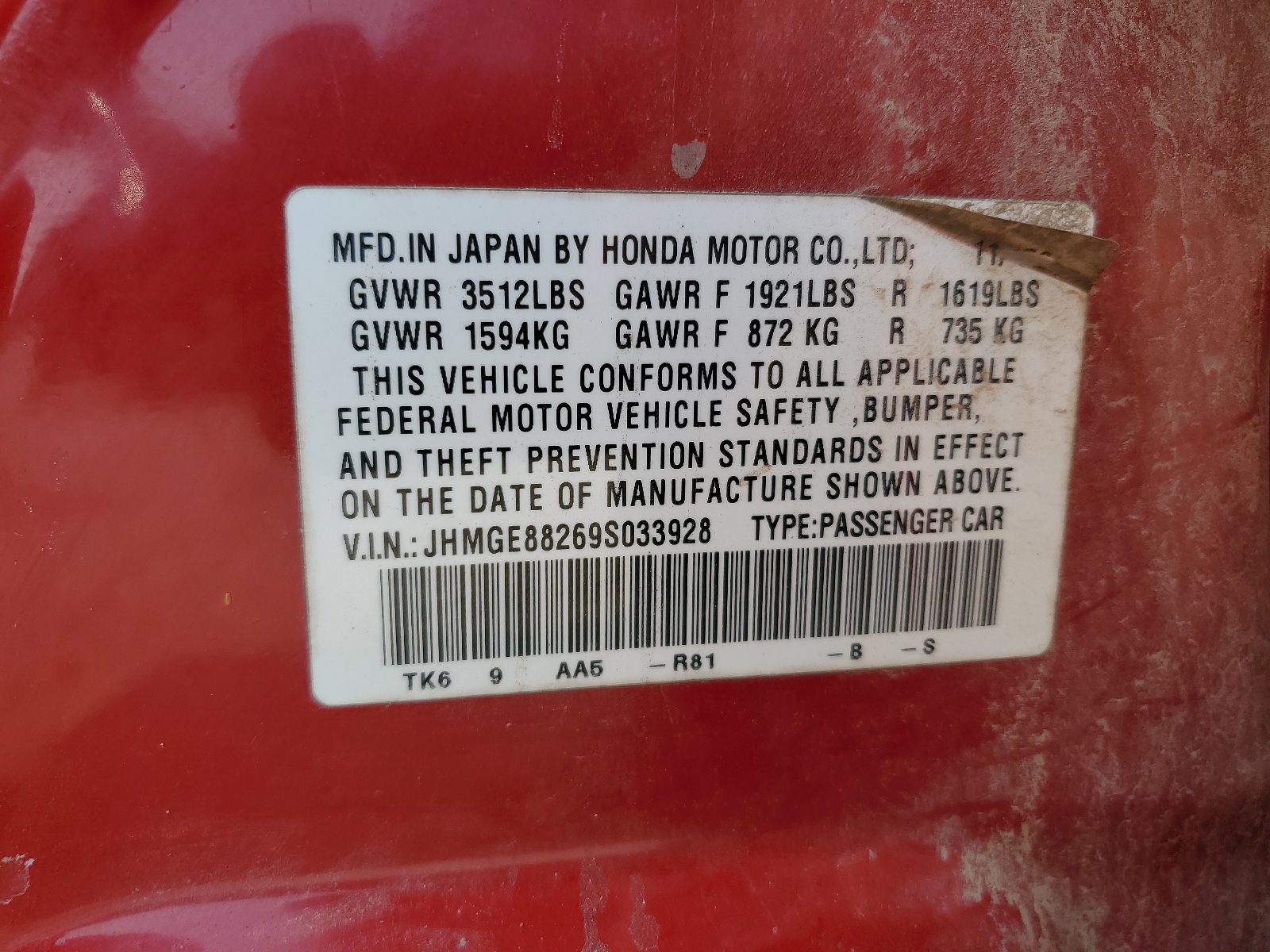 JHMGE88269S033928 2009 Honda Fit