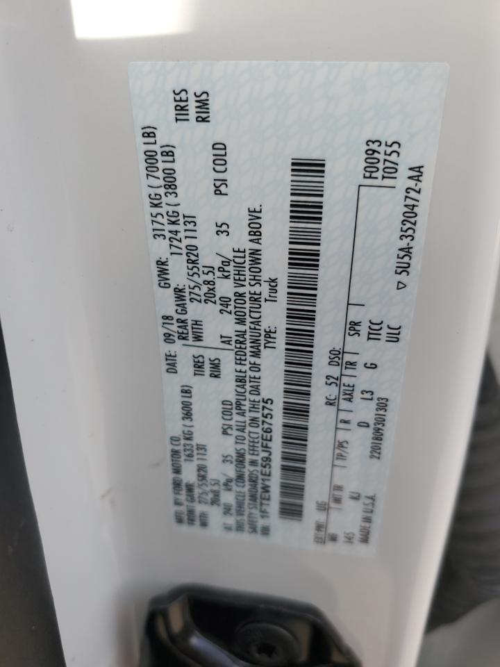 2018 Ford F150 Supercrew VIN: 1FTEW1E59JFE67575 Lot: 61224784