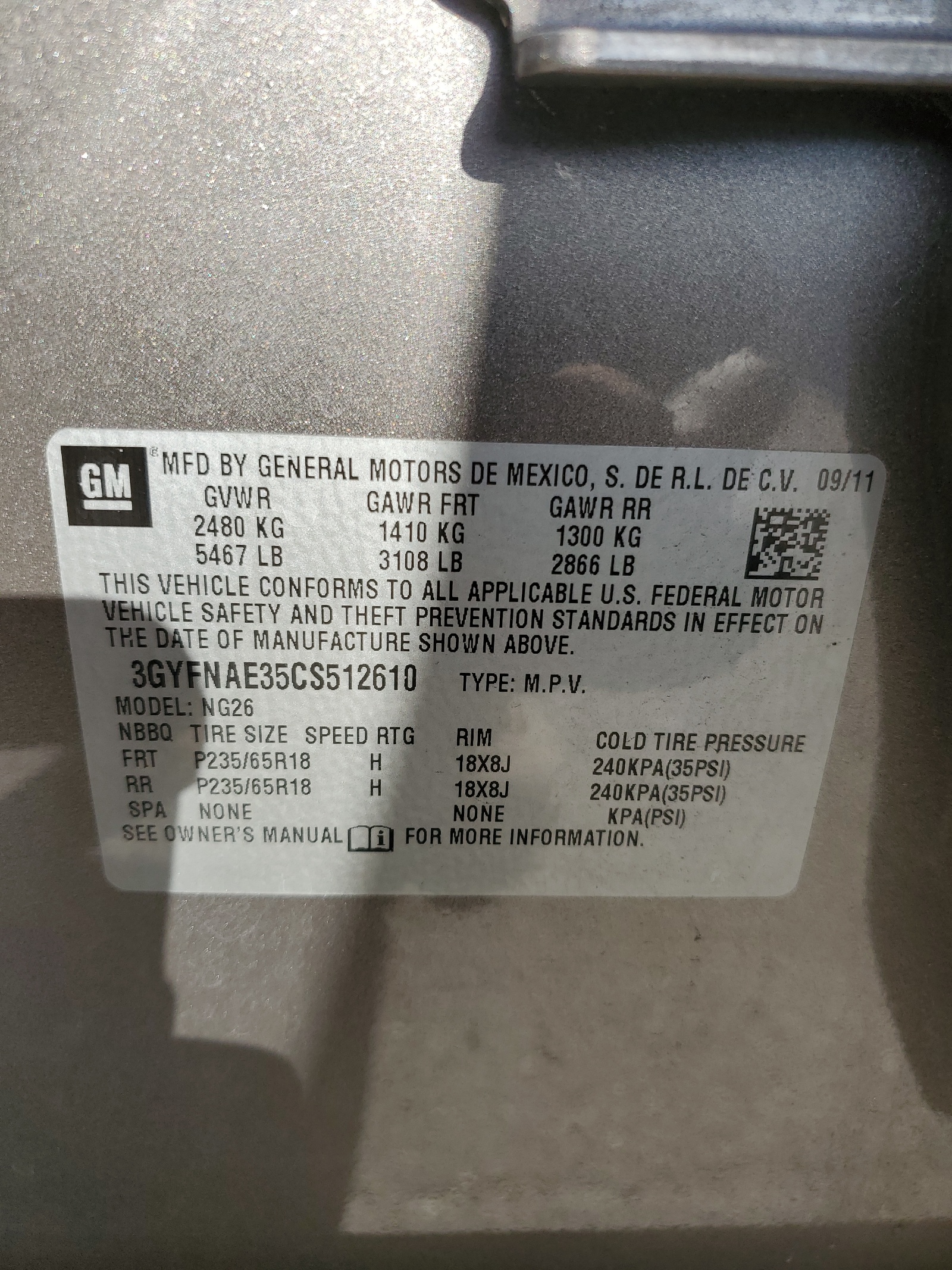 3GYFNAE35CS512610 2012 Cadillac Srx Luxury Collection