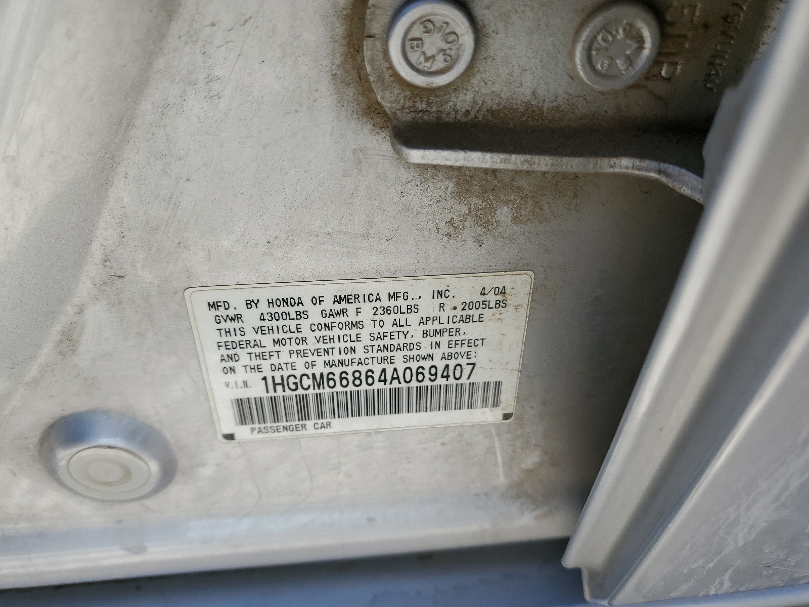 1HGCM66864A069407 2004 Honda Accord Ex