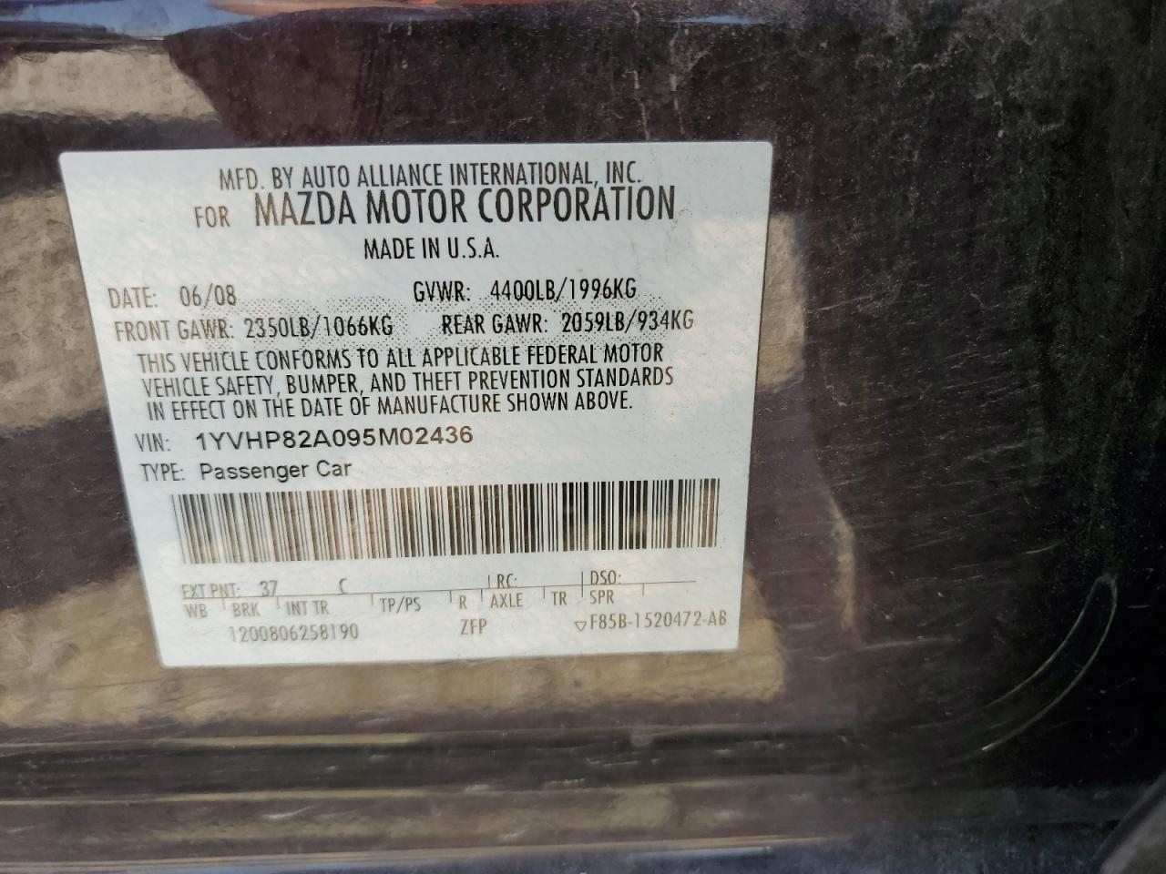 2009 Mazda 6 I VIN: 1YVHP82A095M02436 Lot: 61472874