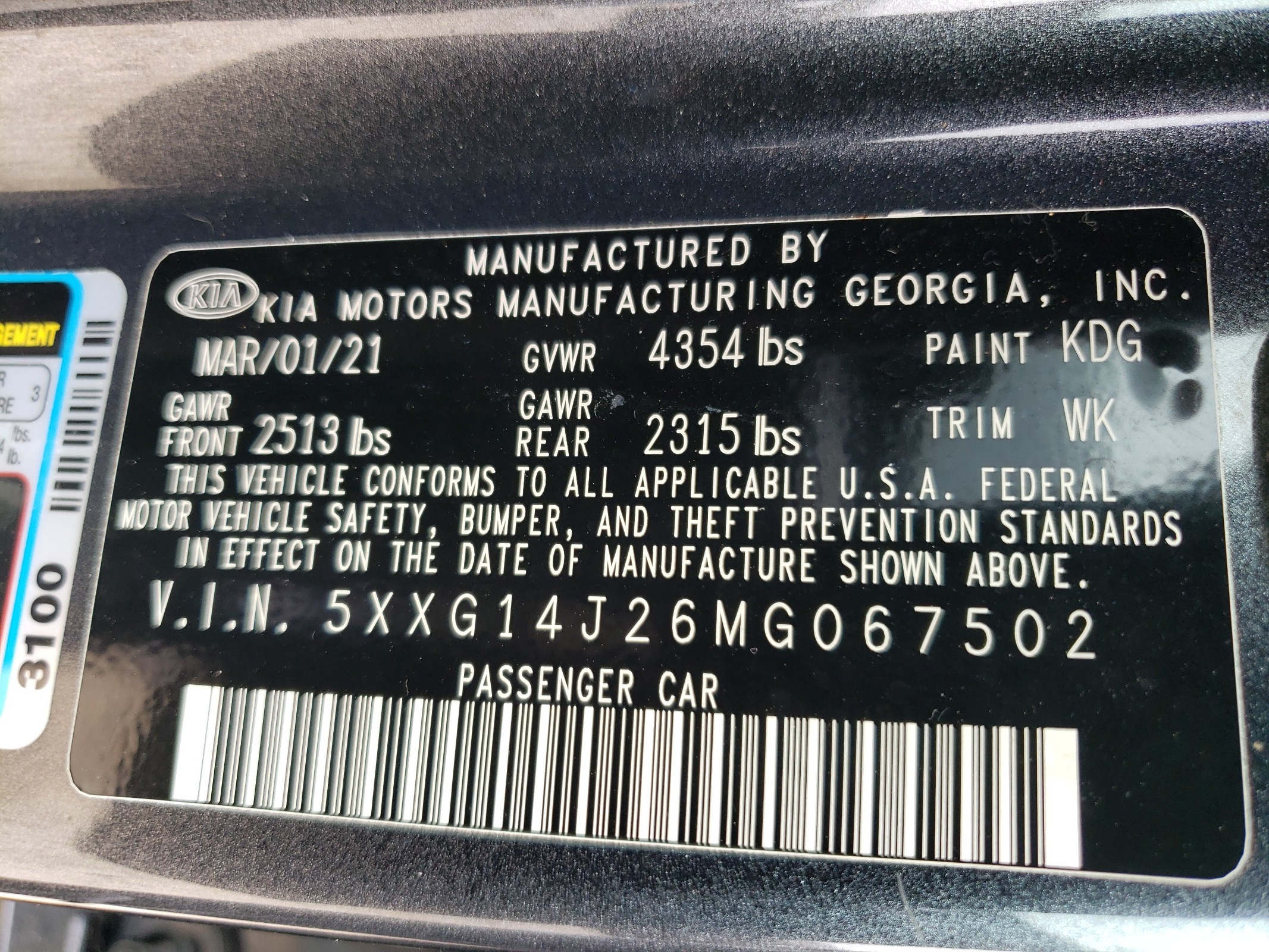 5XXG14J26MG067502 2021 Kia K5 Lxs