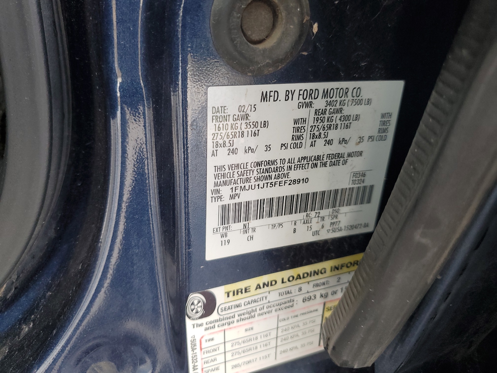 1FMJU1JT5FEF28910 2015 Ford Expedition Xlt