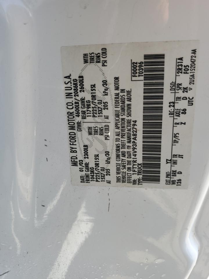 2003 Ford Ranger Super Cab VIN: 1FTYR14V93PA82794 Lot: 62886084