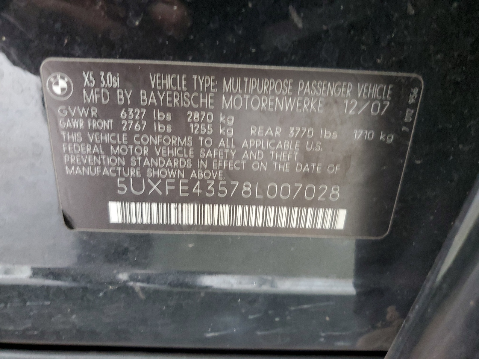 5UXFE43578L007028 2008 BMW X5 3.0I