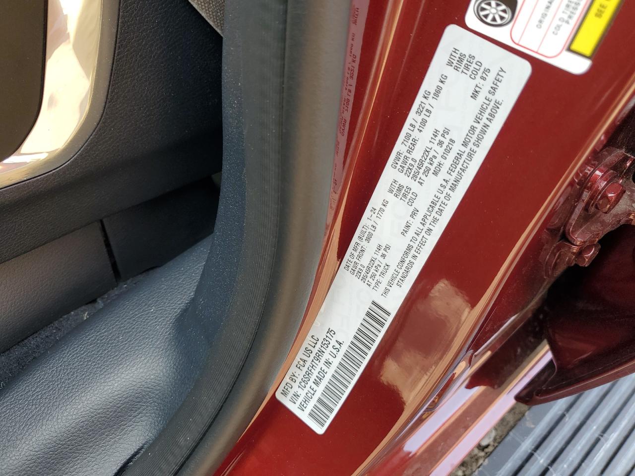 2024 Ram 1500 Limited VIN: 1C6SRFHT9RN153175 Lot: 62991104