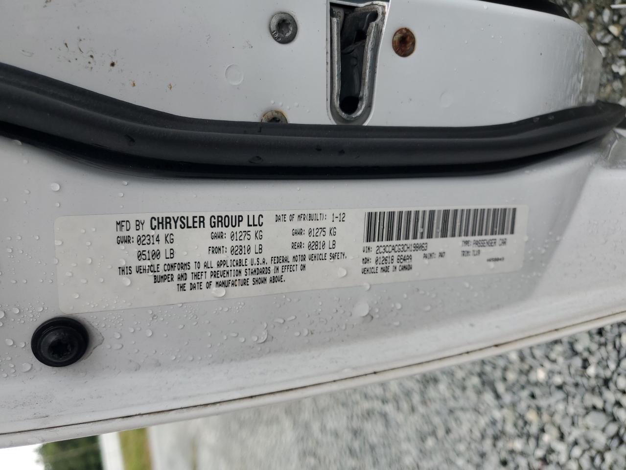 2012 Chrysler 300 Limited VIN: 2C3CCACG3CH198063 Lot: 64580974