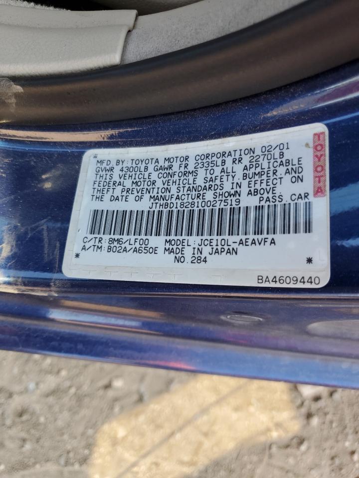 2001 Lexus Is 300 VIN: JTHBD182810027519 Lot: 64394324