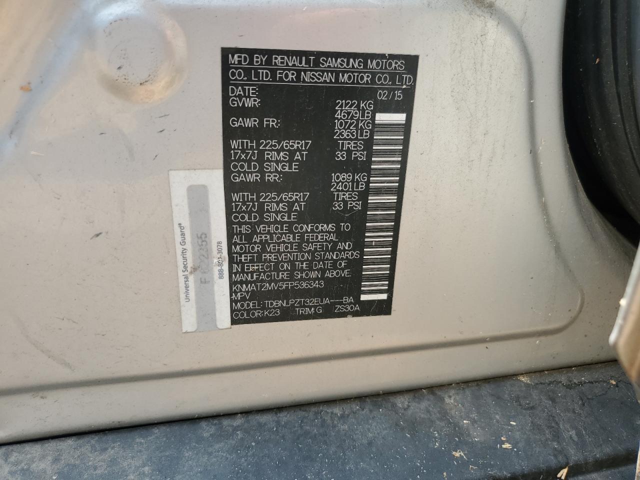 KNMAT2MV5FP536343 2015 NISSAN ROGUE - Image 12