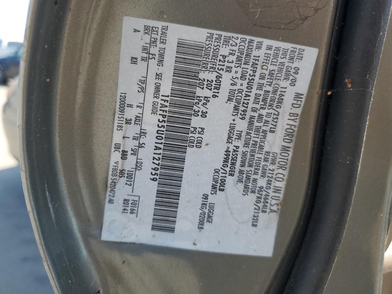 1FAFP55U01A127959 2001 Ford Taurus Ses