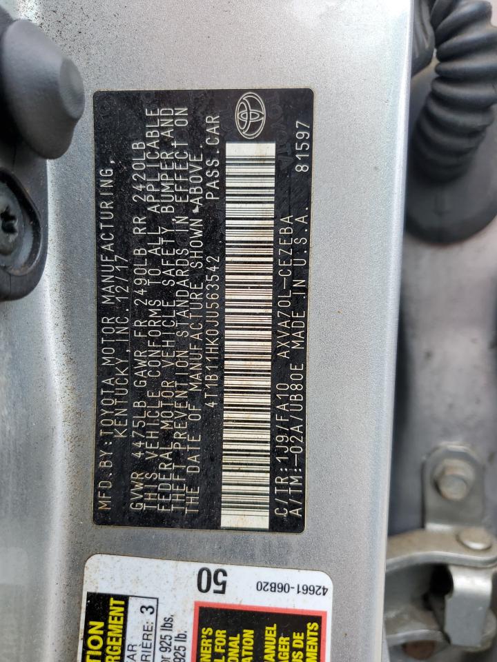 4T1B11HK0JU563542 2018 Toyota Camry L