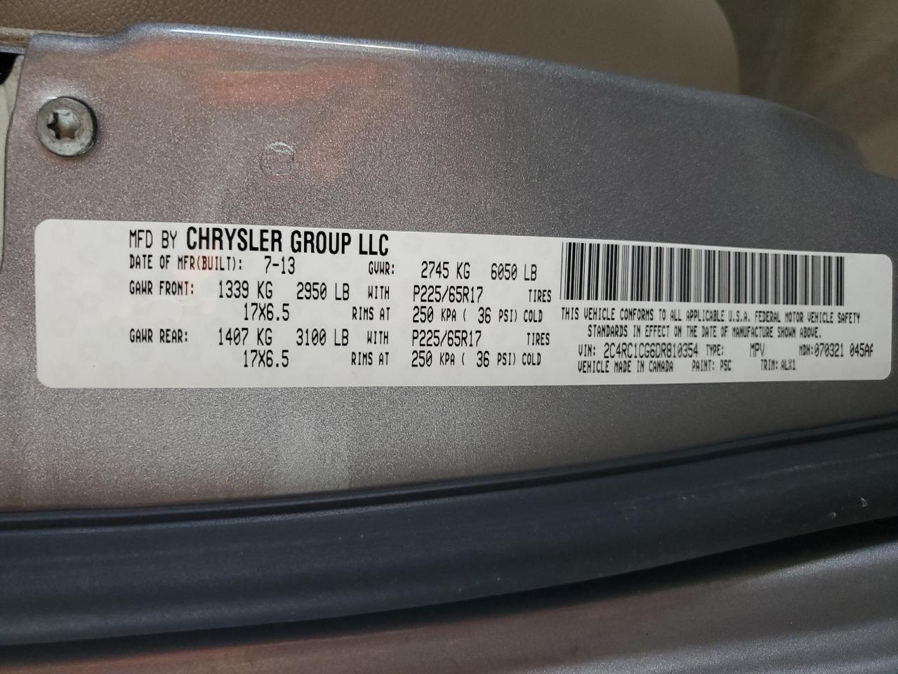 2013 Chrysler Town & Country Touring L VIN: 2C4RC1CG6DR810354 Lot: 65368674