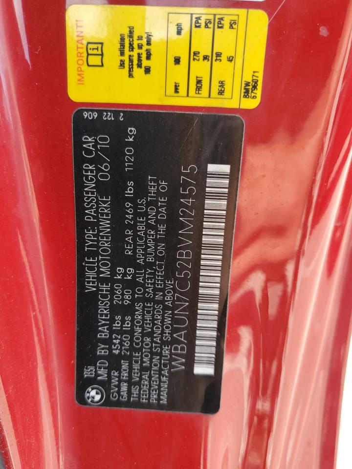 2011 BMW 135 I VIN: WBAUN7C52BVM24575 Lot: 64018944