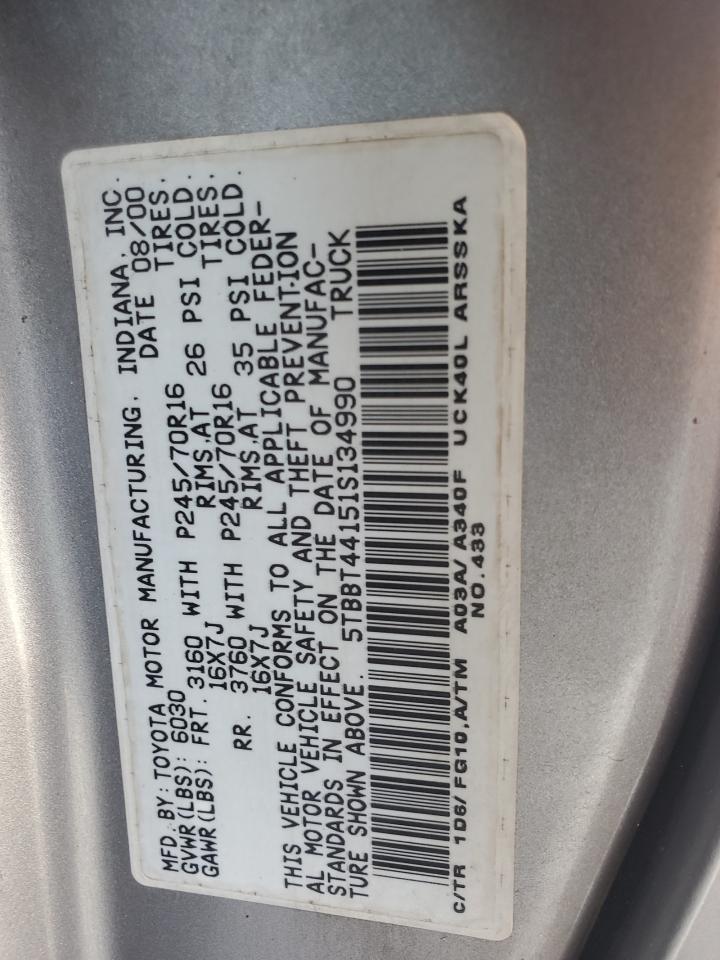2001 Toyota Tundra Access Cab VIN: 5TBBT44151S134990 Lot: 65429204
