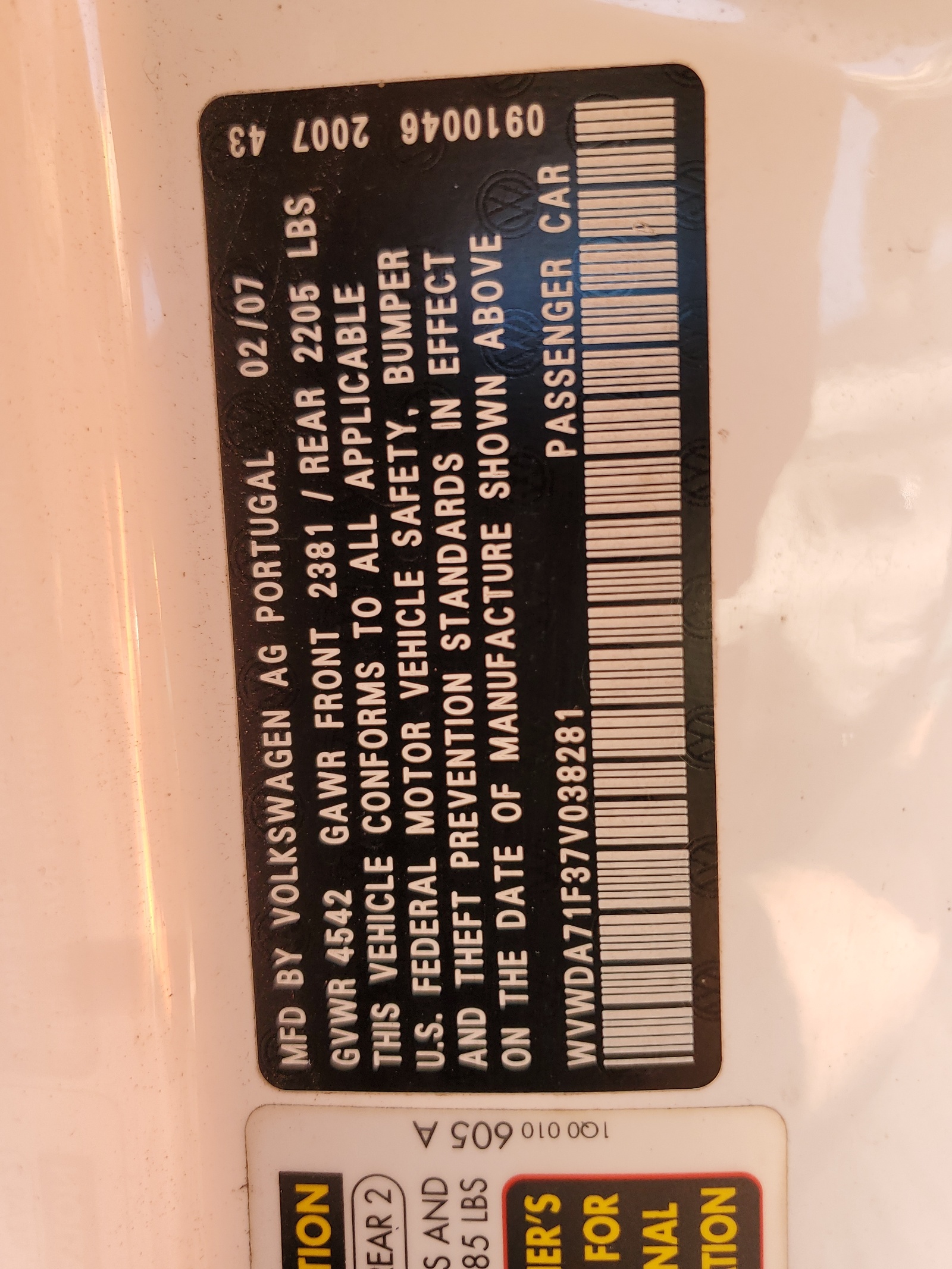 WVWDA71F37V038281 2007 Volkswagen Eos 2.0T Sport