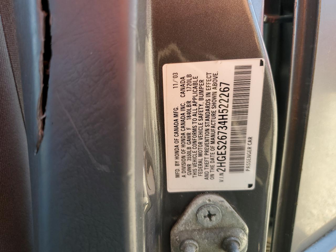 2004 Honda Civic Ex VIN: 2HGES26734H522267 Lot: 65220024