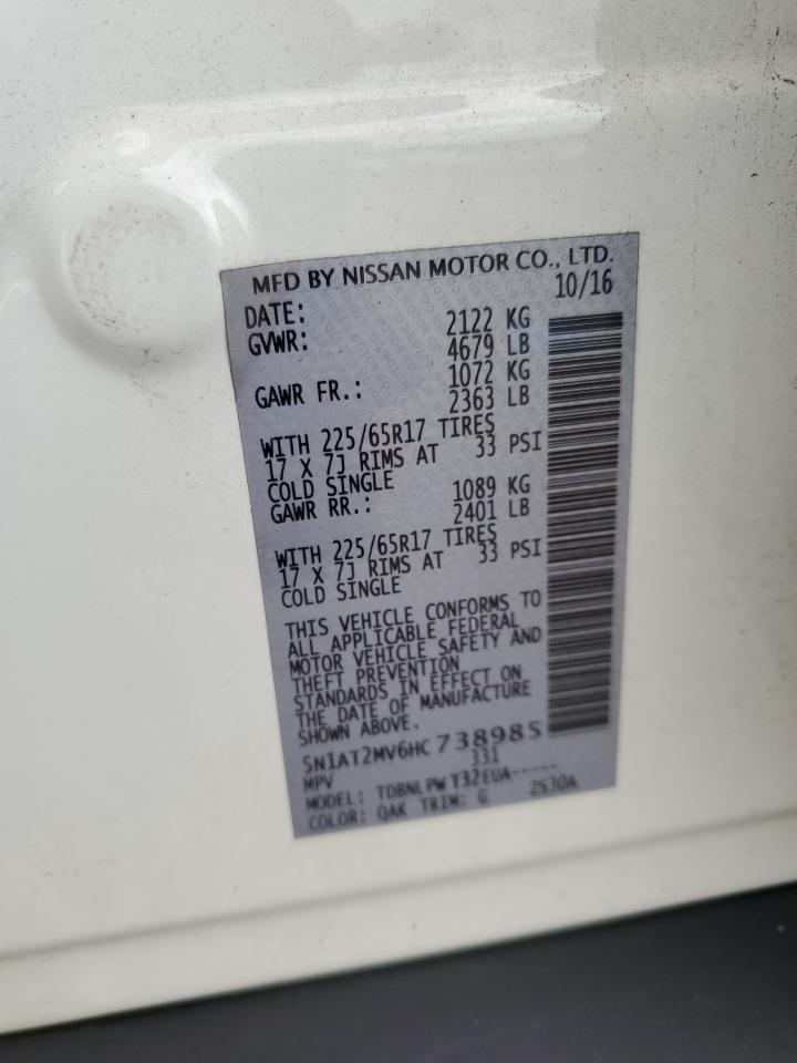 2017 Nissan Rogue Sv VIN: 5N1AT2MV6HC738985 Lot: 64238254