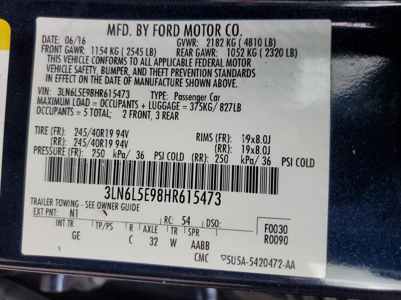 2017 Lincoln Mkz Reserve VIN: 3LN6L5E98HR615473 Lot: 63895854