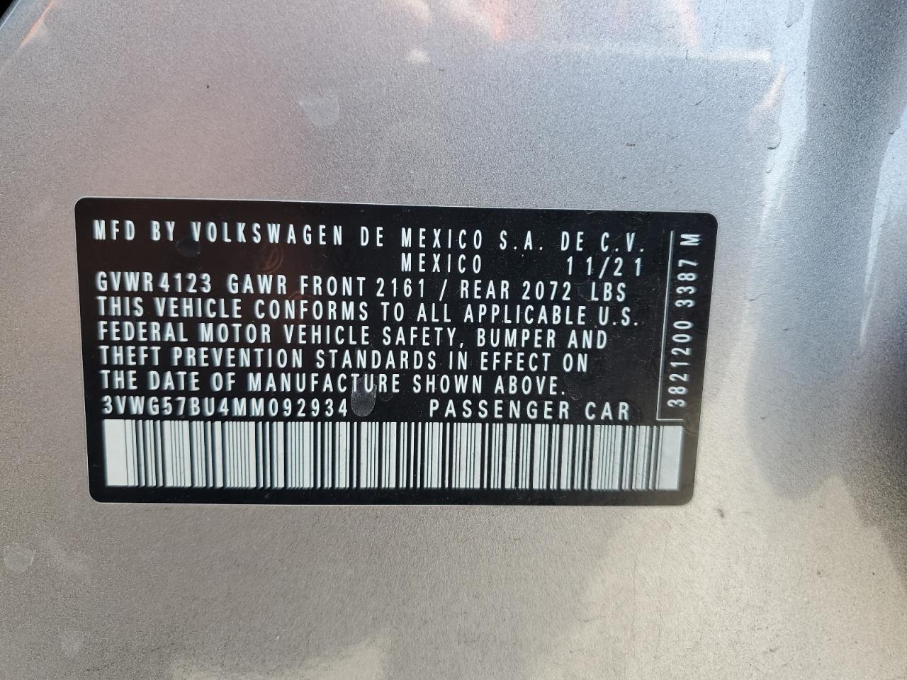 2021 Volkswagen Jetta Sel Premium VIN: 3VWG57BU4MM092934 Lot: 64849474