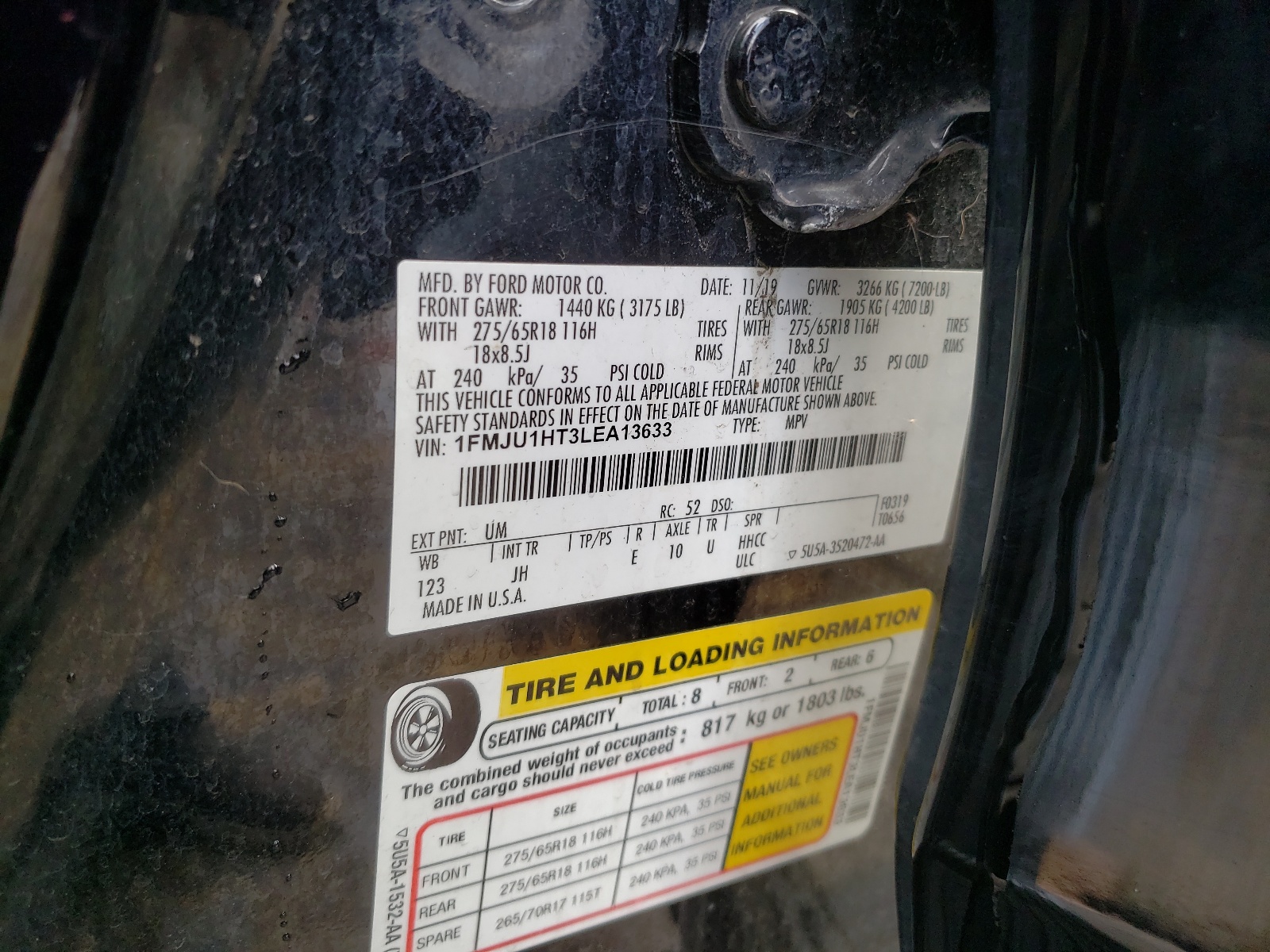 1FMJU1HT3LEA13633 2020 Ford Expedition Xlt