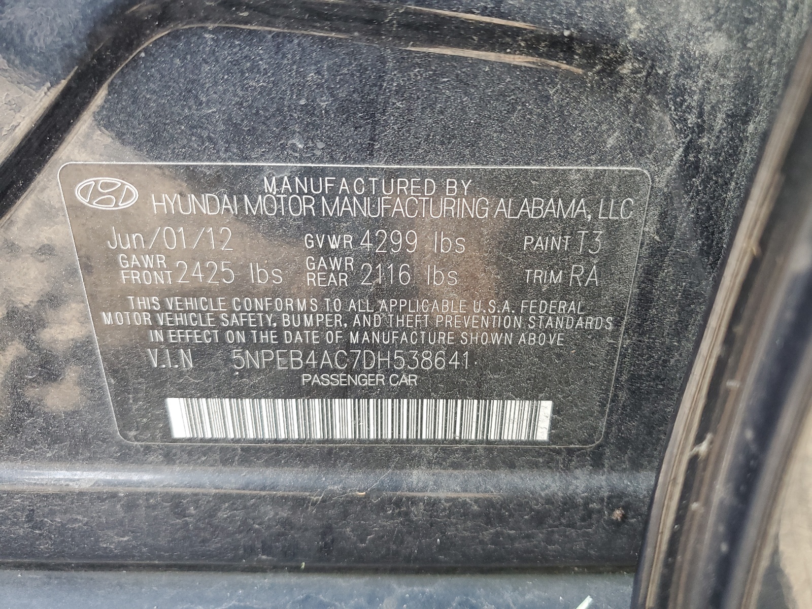 5NPEB4AC7DH538641 2013 Hyundai Sonata Gls