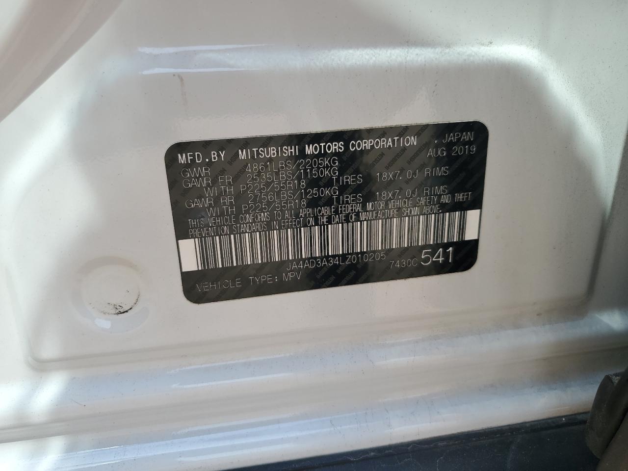 2020 Mitsubishi Outlander Se VIN: JA4AD3A34LZ010205 Lot: 63215324