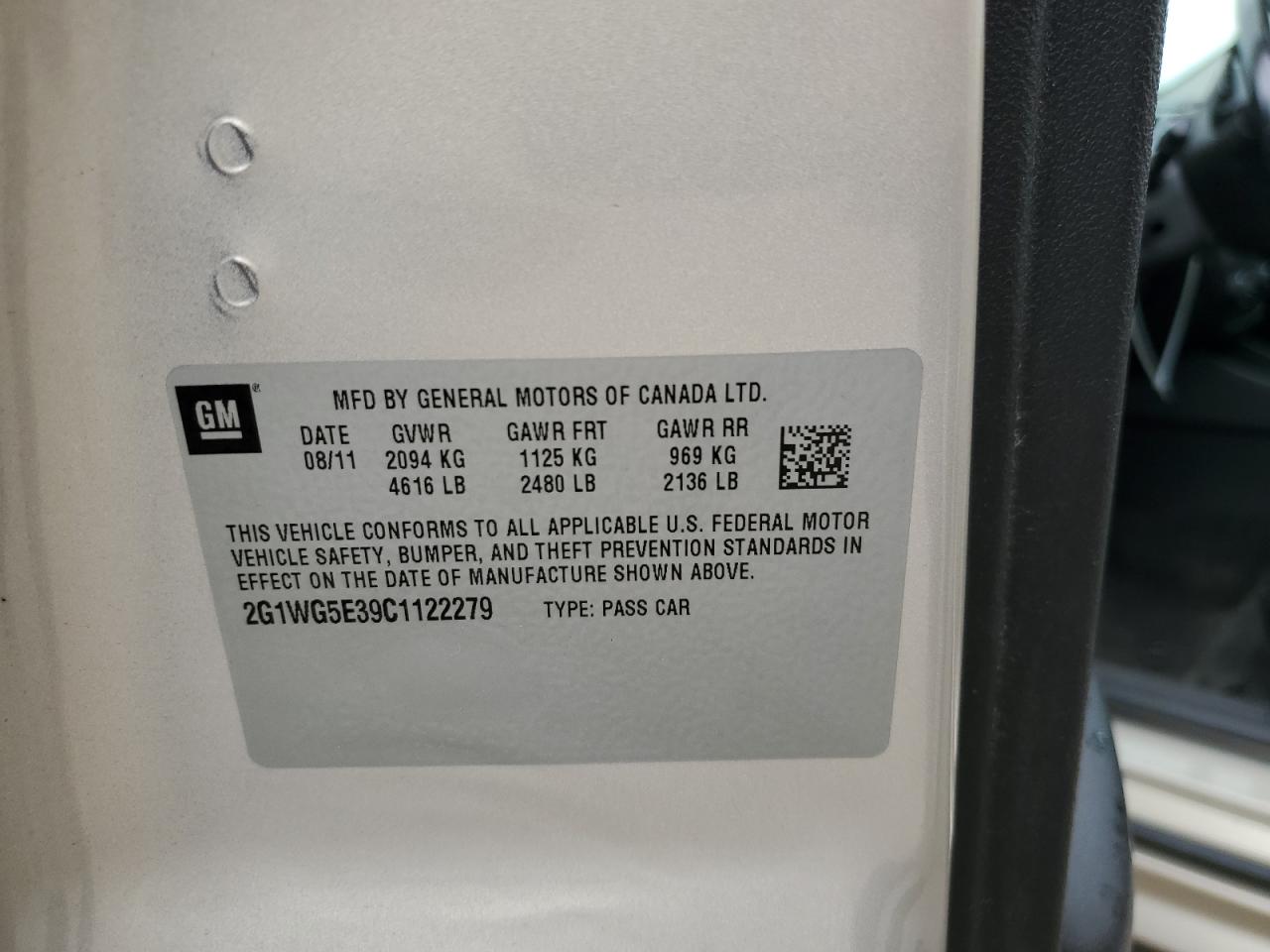 2012 Chevrolet Impala Lt VIN: 2G1WG5E39C1122279 Lot: 63287324