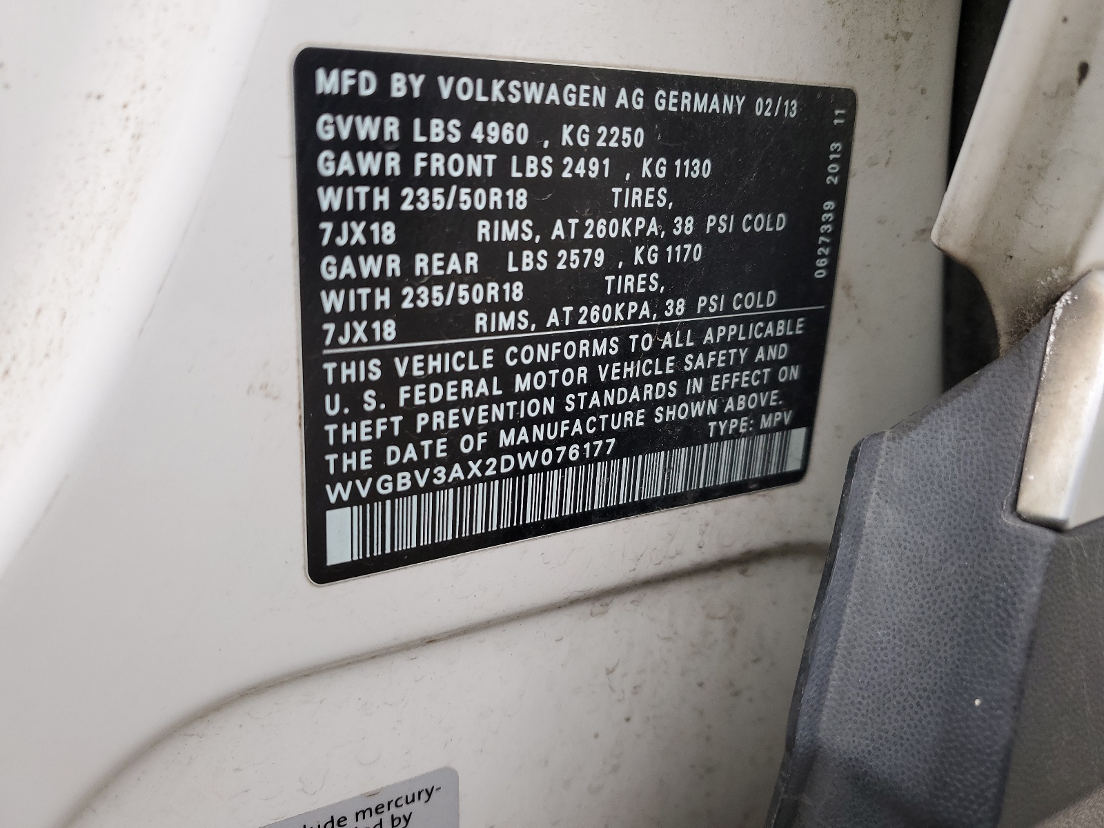 WVGBV3AX2DW076177 2013 Volkswagen Tiguan S