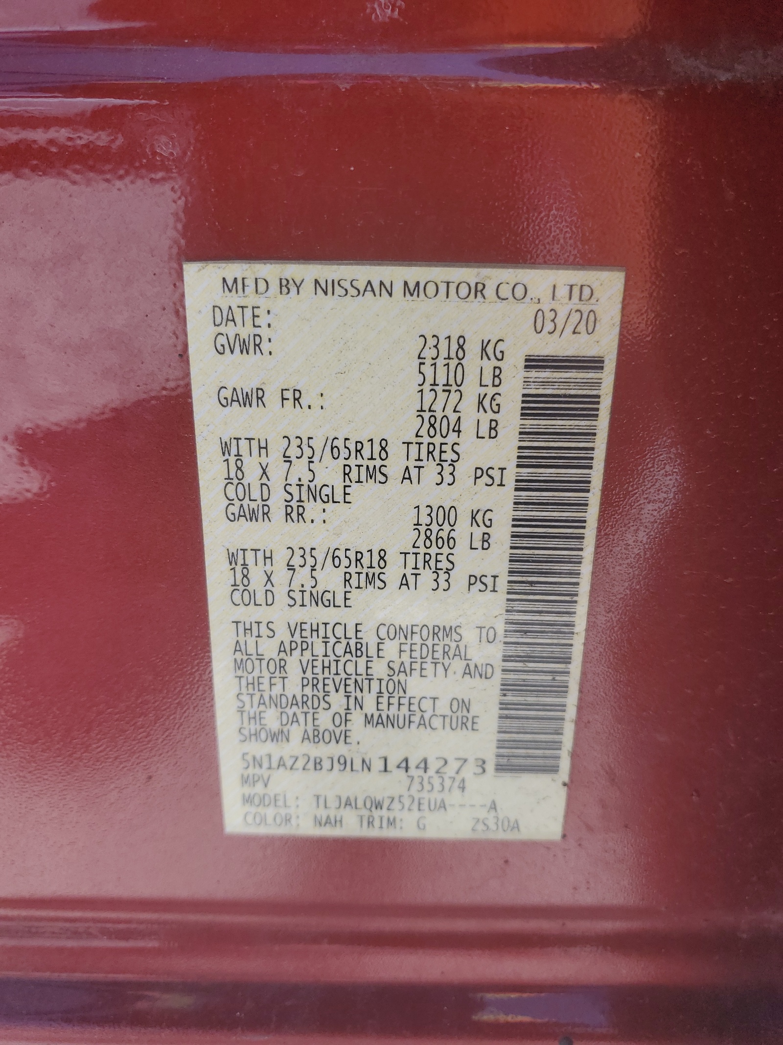 5N1AZ2BJ9LN144273 2020 Nissan Murano Sv