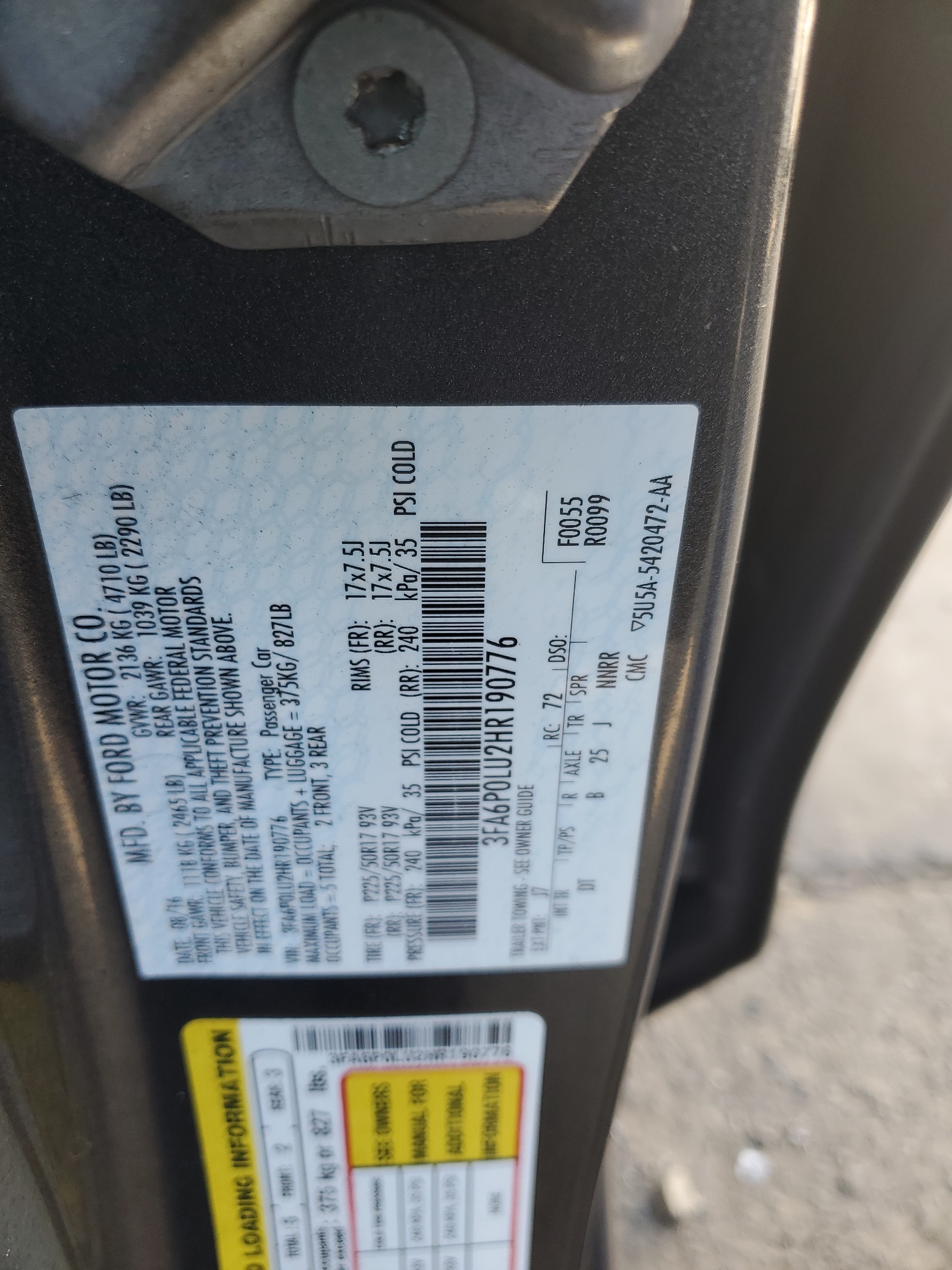 3FA6P0LU2HR190776 2017 Ford Fusion Se Hybrid