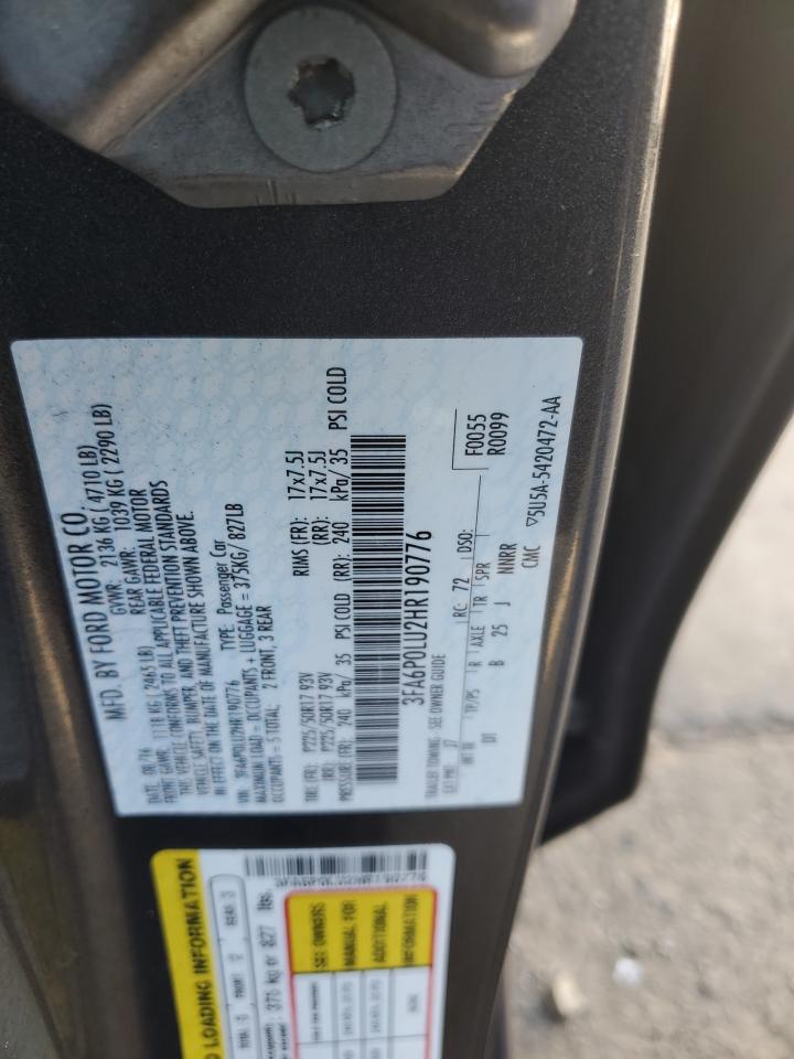 2017 Ford Fusion Se Hybrid VIN: 3FA6P0LU2HR190776 Lot: 62488424