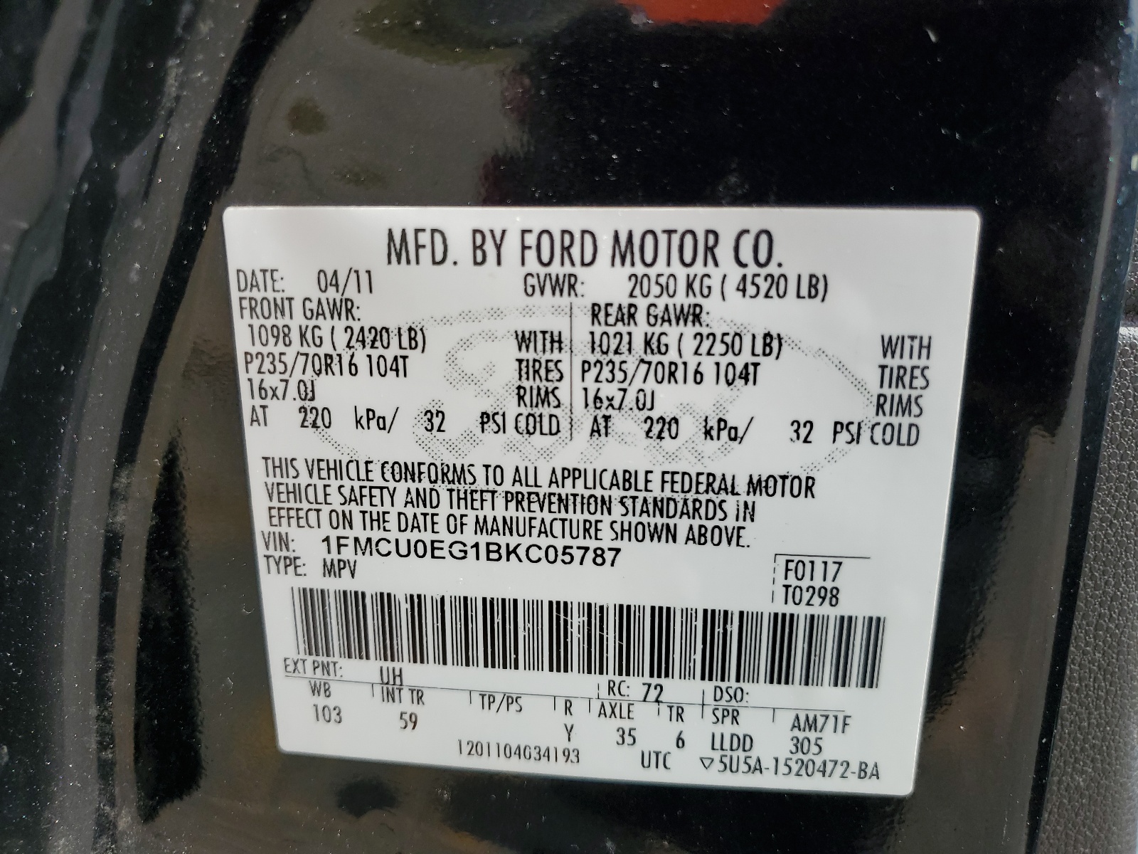 1FMCU0EG1BKC05787 2011 Ford Escape Limited