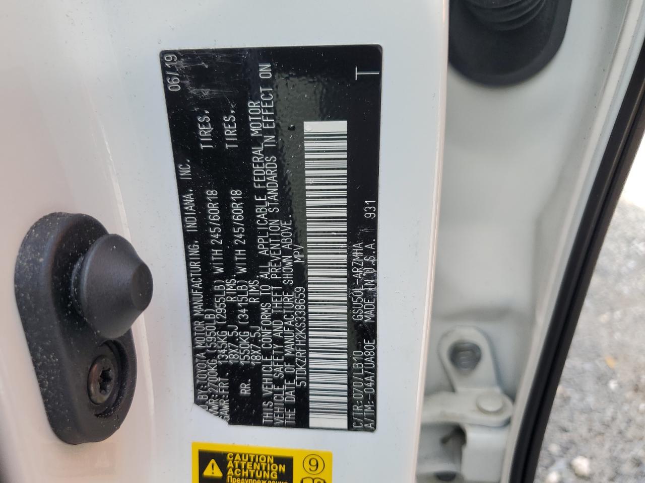 2019 Toyota Highlander Se VIN: 5TDKZRFH2KS338659 Lot: 64177634