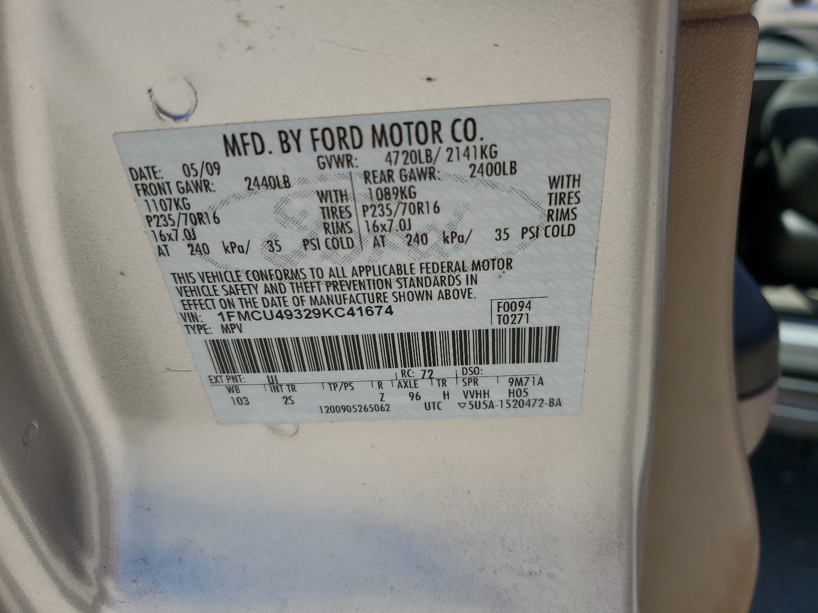 1FMCU49329KC41674 2009 Ford Escape Hybrid