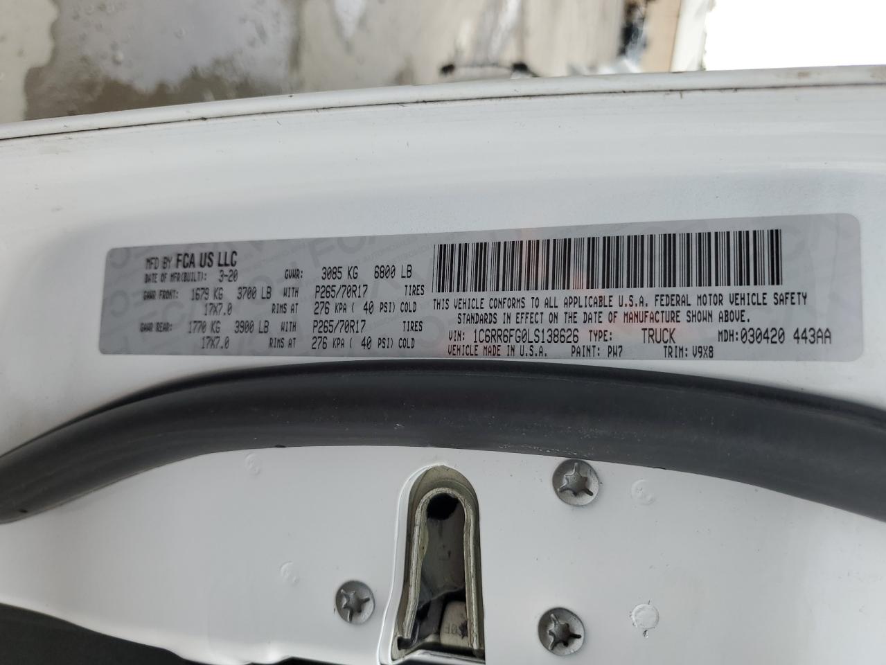 2020 Ram 1500 Classic Tradesman VIN: 1C6RR6FG0LS138626 Lot: 63981784