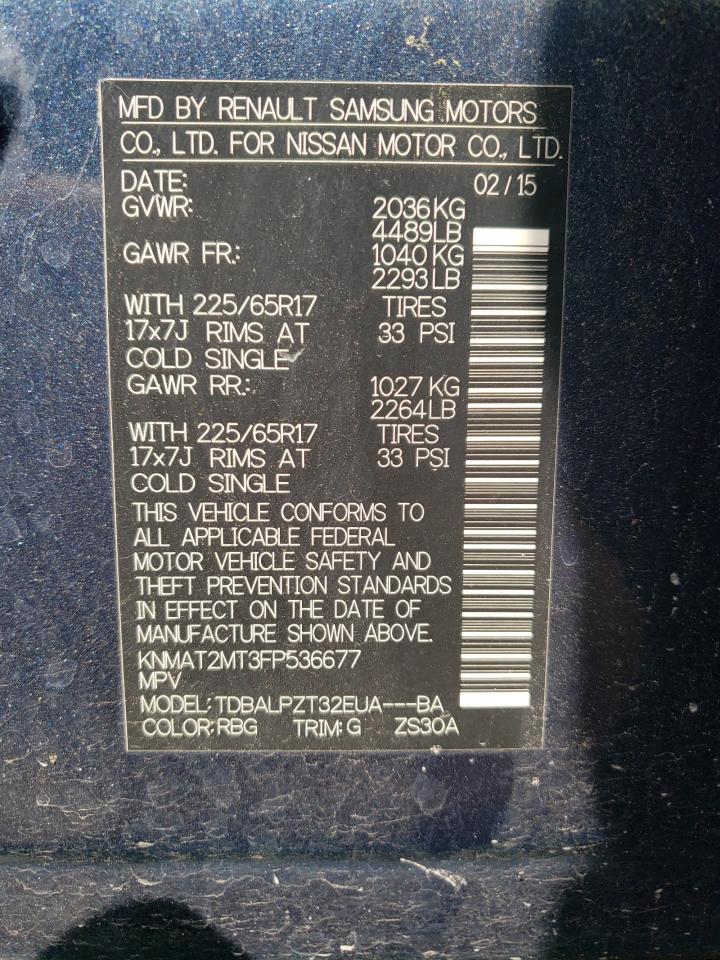 2015 Nissan Rogue S VIN: KNMAT2MT3FP536677 Lot: 62813834