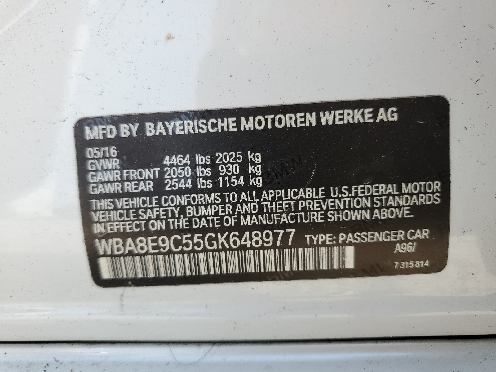 2016 BMW 328 I Sulev vin: WBA8E9C55GK648977