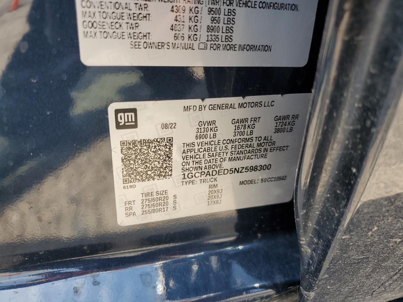 2022 Chevrolet Silverado C1500 Rst VIN: 1GCPADED5NZ598300 Lot: 62675064