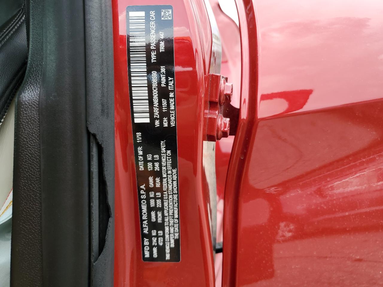 2019 Alfa Romeo Giulia Ti VIN: ZARFANBNXK7608590 Lot: 65569364