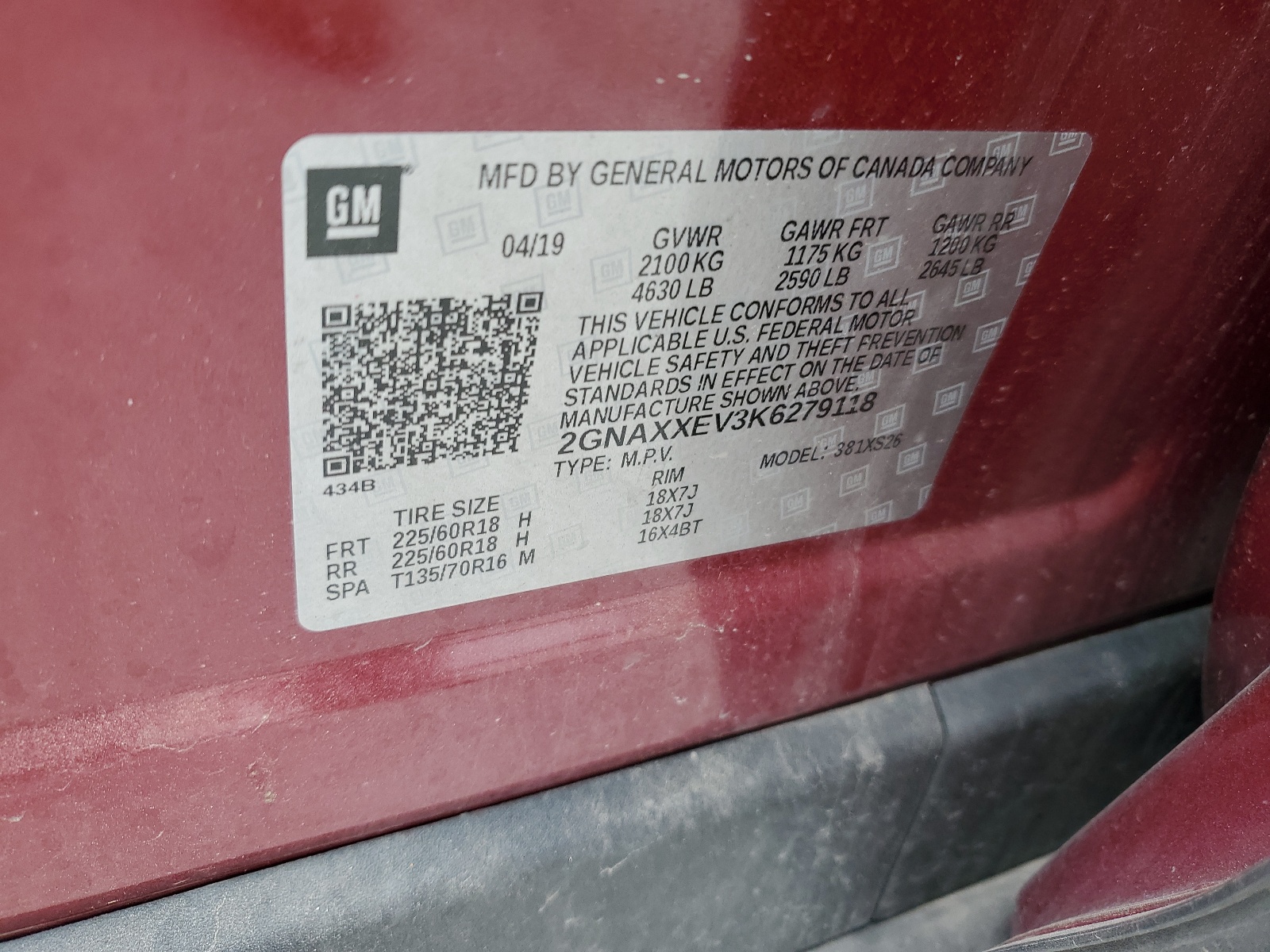 2GNAXXEV3K6279118 2019 Chevrolet Equinox Premier