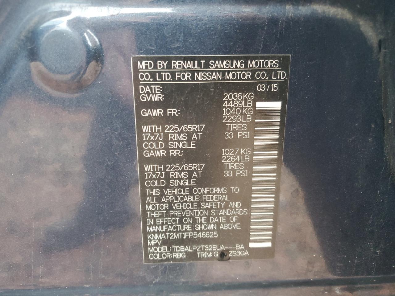 2015 Nissan Rogue S VIN: KNMAT2MT1FP546625 Lot: 64182454