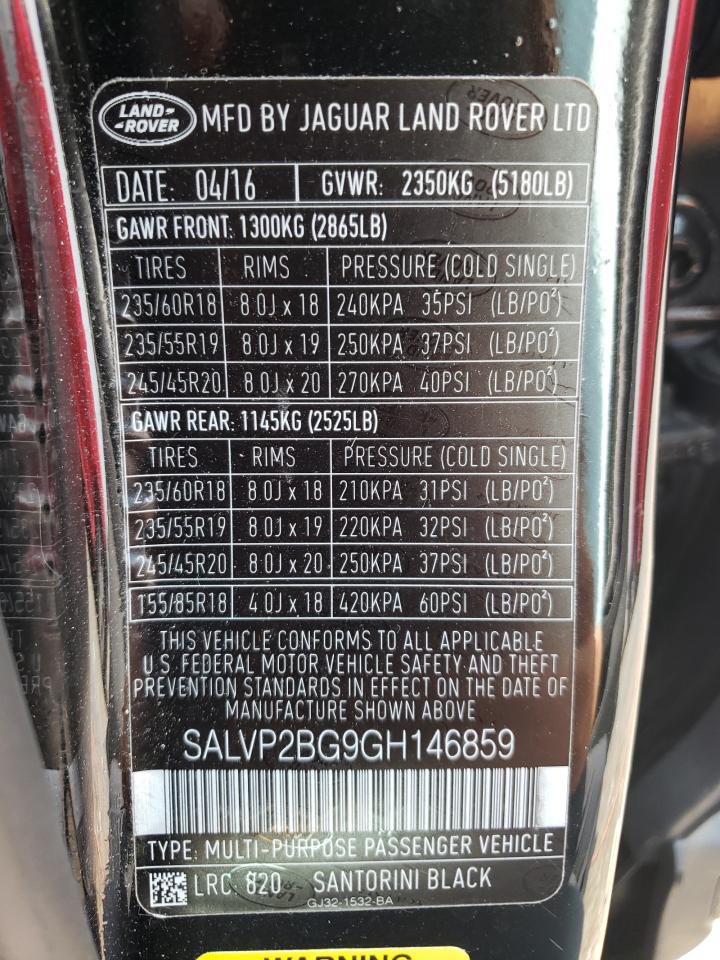 2016 Land Rover Range Rover Evoque Se VIN: SALVP2BG9GH146859 Lot: 64462844